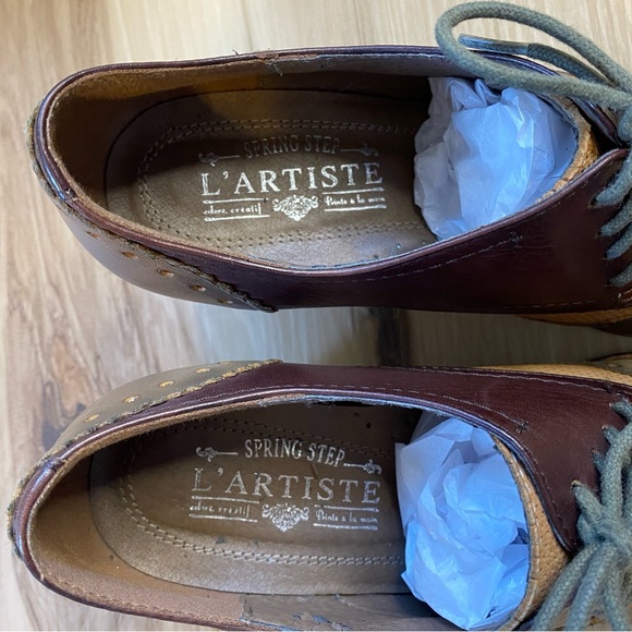 L’ARTISTE Bardot Brown Leather Shoes Oxford Heel Size 7.5 - Picture 5 of 8